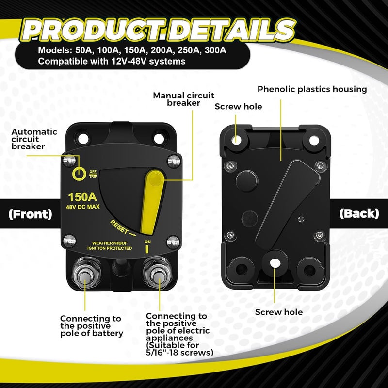 BULVACK 30 Amp Circuit Breaker 12V - 48V DC with Manual Reset Waterproof Surface Mount for Car Audio RV Marine Boat Truck Trolling Motors, Car Speaker Resettable Fuse - Image 5